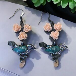 Floral Bird Dangle Earrings